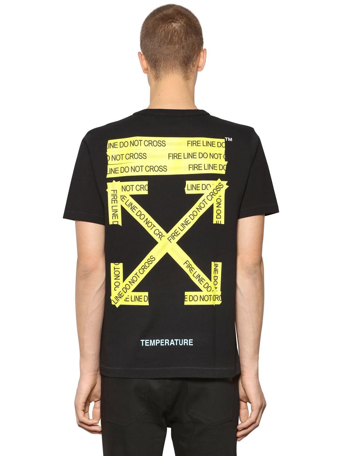Off White Caution Logo - Off-White Slim Fit Fire Line Tape Jersey T-Shirt In Black | ModeSens
