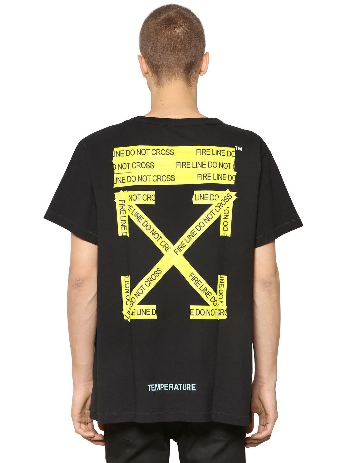 Off White Caution Logo - Off-White c/o Virgil Abloh Oversize Fire Line Tape Jersey T-shirt in ...