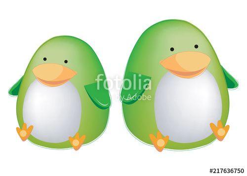 Orange Oval with Penguin Logo - Two cute green penguins isolated on white background. Vector