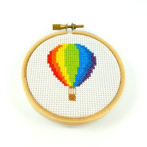 Cross and Rainbow Circle Logo - Rainbow hot air balloon cross stitch pattern rainbow balloon | Etsy