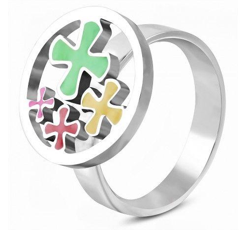 Cross and Rainbow Circle Logo - Women's Stainless Steel Rainbow Color Enameled Pattee Cross