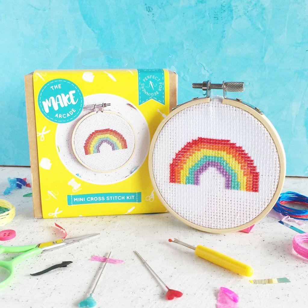 Cross and Rainbow Circle Logo - Cute Rainbow Mini Cross Stitch Kit – The Make Arcade