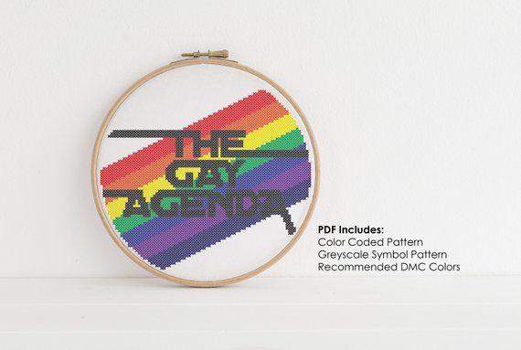 Cross and Rainbow Circle Logo - PDF: Gay Agenda Cross Stitch Pattern Download Rainbow | Etsy