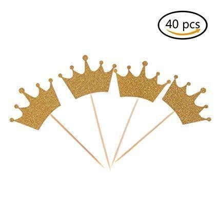 Glitter Crown Logo - Amazon.com: 40 Pieces Crown Cupcake Toppers DIY Gold Glitter Crown ...