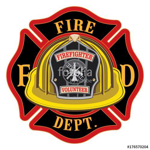 Fireman Symbol Logo - Fire Department Cross Volunteer Yellow Helmet is an illustration