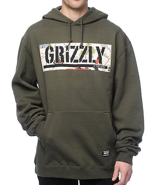 Grizzly Clothing Logo - Grizzly Trail Map Box Logo Mountain Green Hoodie