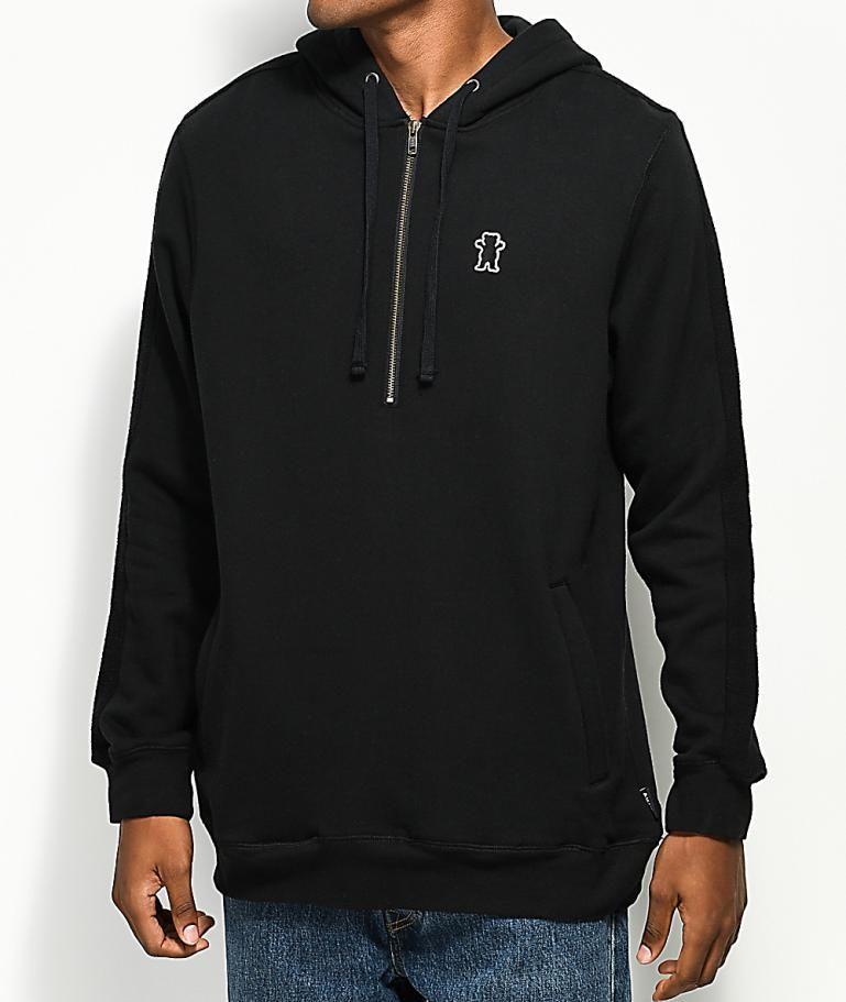 Grizzly Clothing Logo - Mens Hoodies & Sweatshirts Griptape Half Zip Black Hoodie