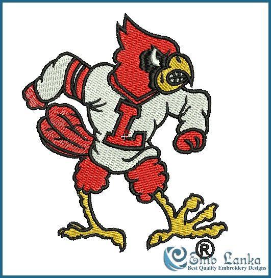 Louisville Cardinal Bird Logo - Louisville Cardinals Logo Embroidery Design | Emblanka.com