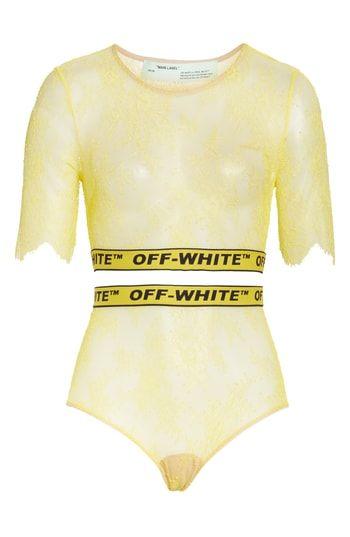 Off White Caution Logo - Off-White Lace Crop Top & Briefs Set In Yellow No Color | ModeSens