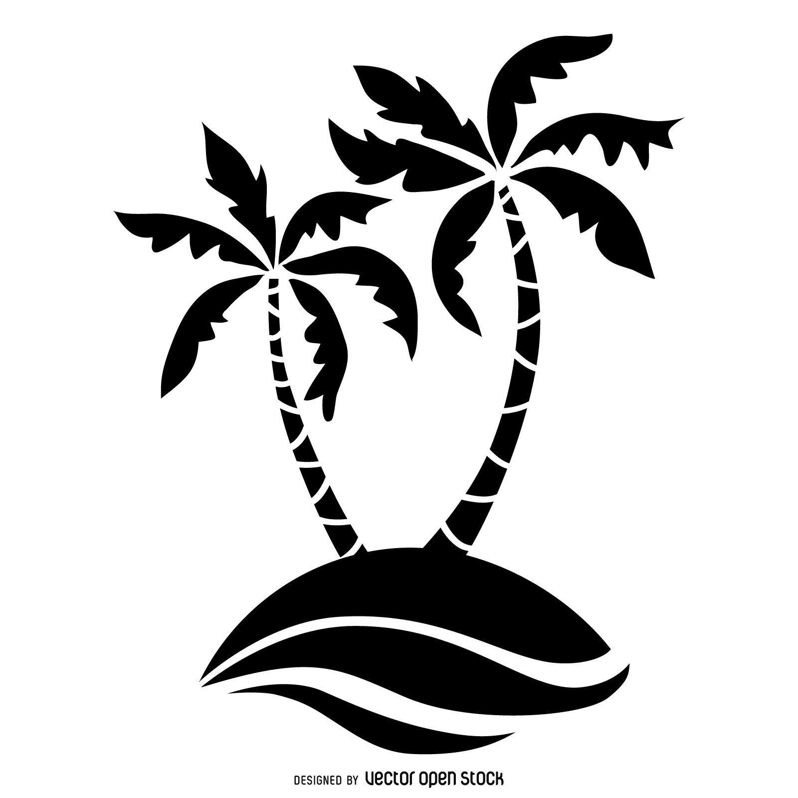 Black and White Palm Tree Logo - Flat illustrated palm trees in black over white. Silhouette includes