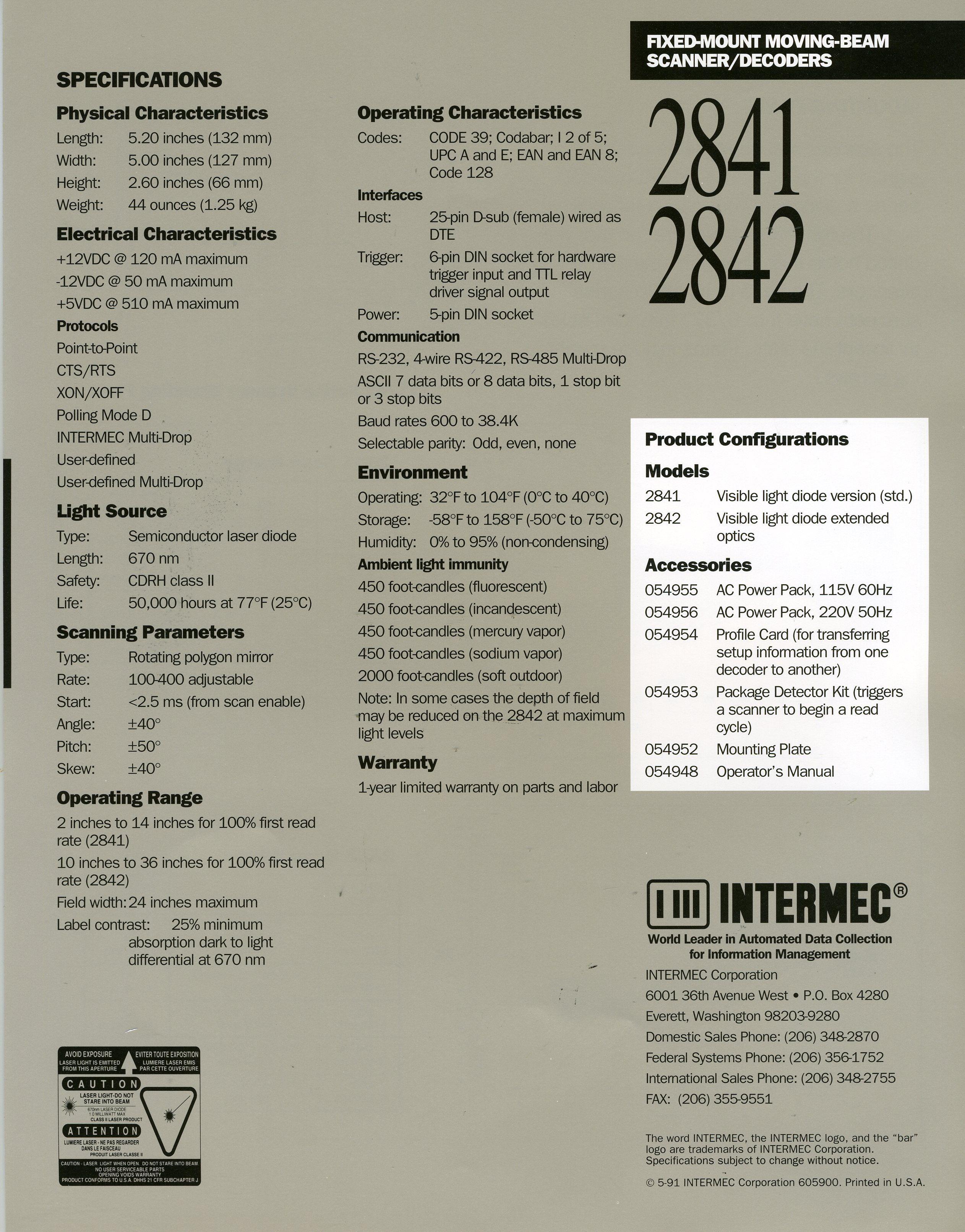 Intermec Logo - 2841 42 Fixed Laser Scanner