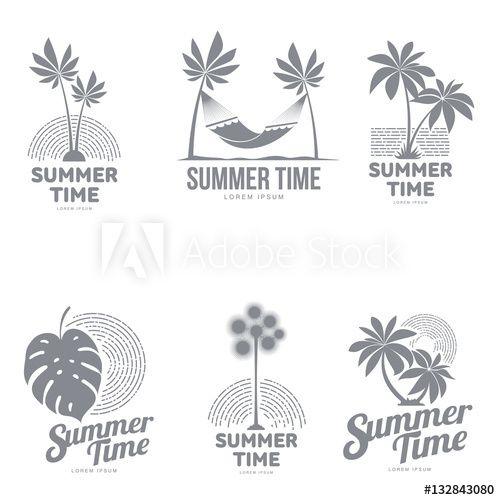 Black and White Palm Tree Logo - Set of black and white, silhouette logo templates with palm tree
