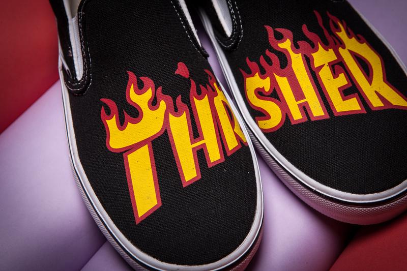 Fire Flower Logo - Cheap VANS X thrasher classic fire flower LOGO Slip-on Plate shoes