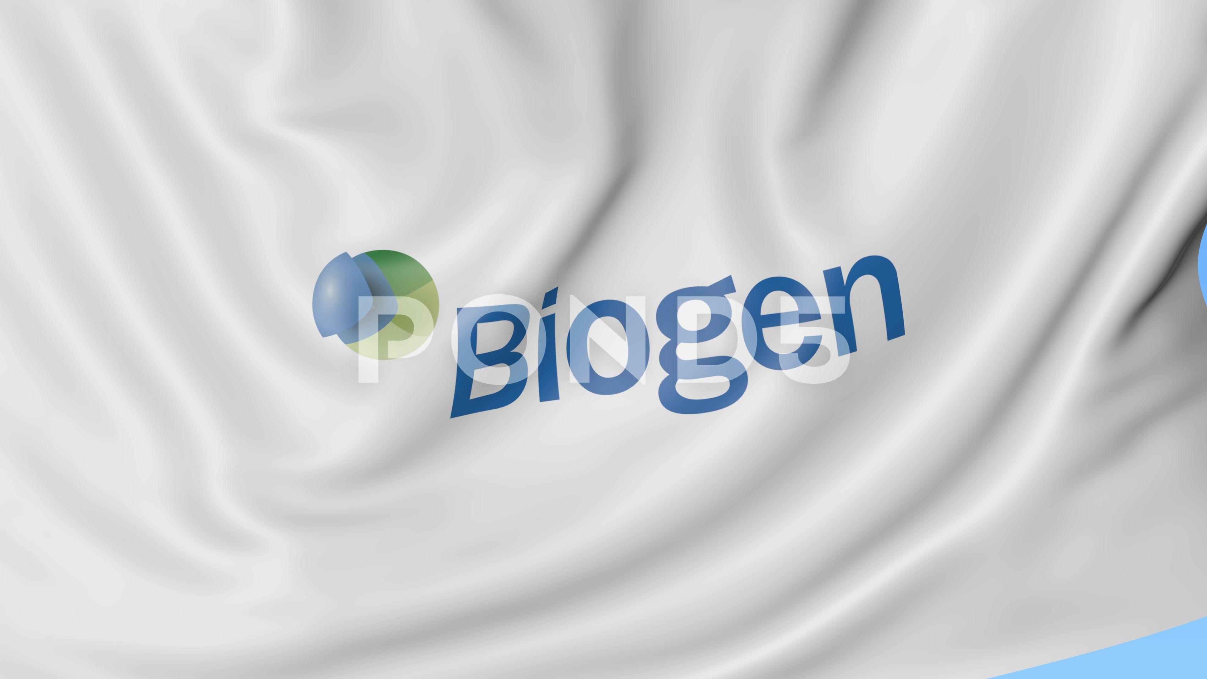 Biogen Logo - Waving flag with Biogen logo. Seamles loop 4K editorial animation