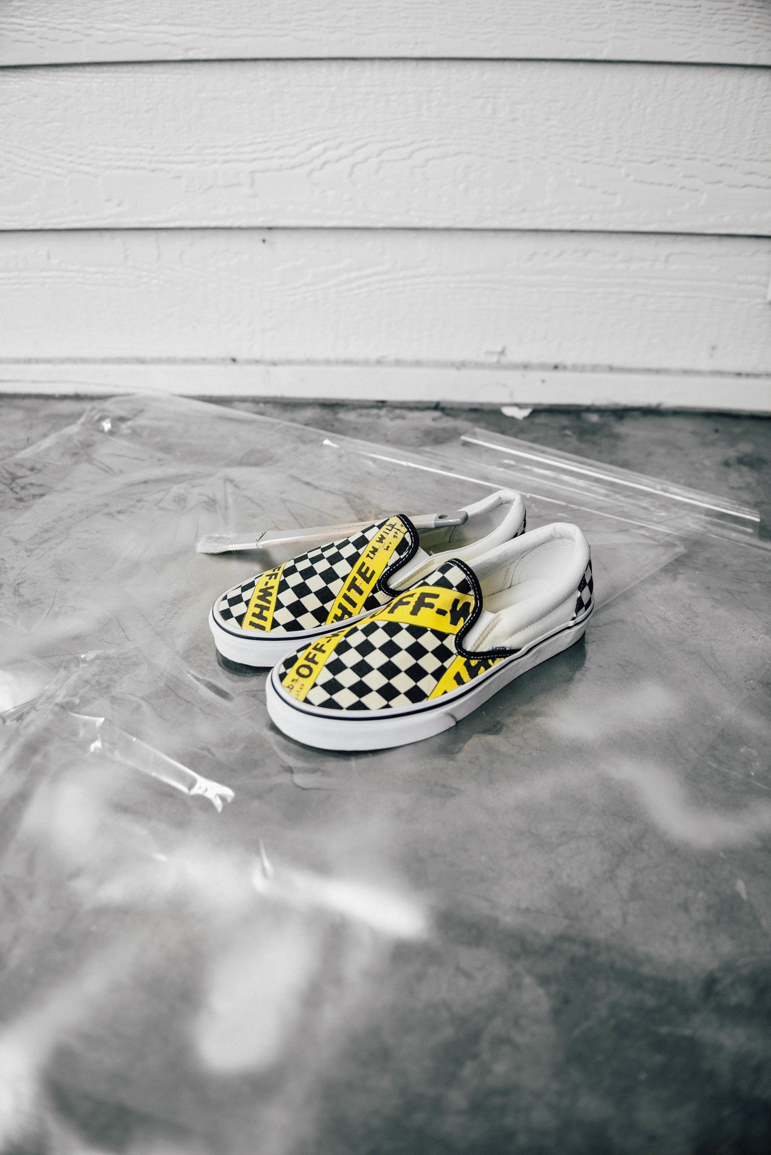 Off White Caution Logo - Custom Vans slip on with Off-White details.* Price includes brand ...