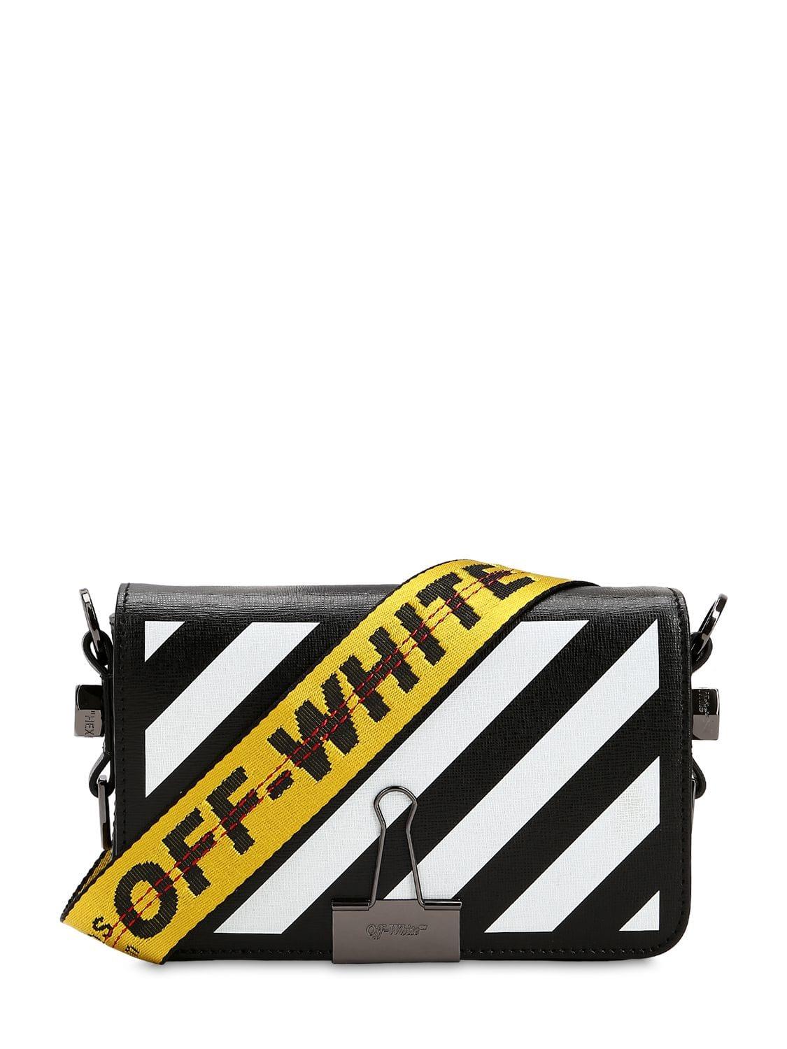 Off White Caution Logo - Off-White Diagonal Stripe Mini Flap Bag - Black In Black/White ...