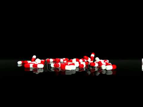Black and White On Red Background Logo - 3D animation of red and white pills falling into scene Black ...