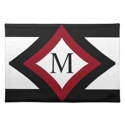 Red and White Diamond Shaped Logo - Black, Red & White Stylish Diamond Shaped Monogram Placemat