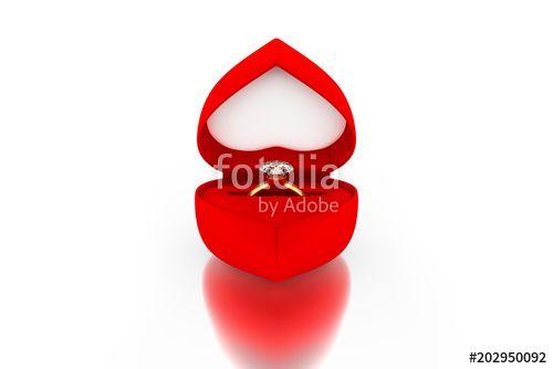 Red and White Diamond Shaped Logo - 3d rendering of the golden white diamond ring with red velvet heart ...