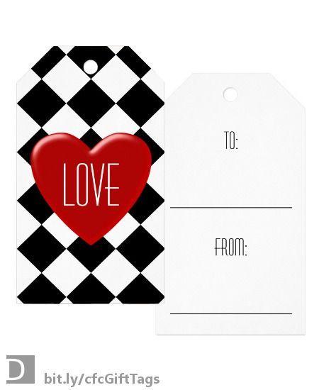 Red and White Diamond Shaped Logo - Love in Red Heart on Black and White Checks Gift Tags | Gift ...