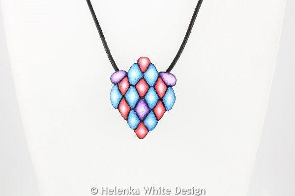 Red and White Diamond Shaped Logo - Diamond shaped pendant in blue, red & purple. - Helenka White Design