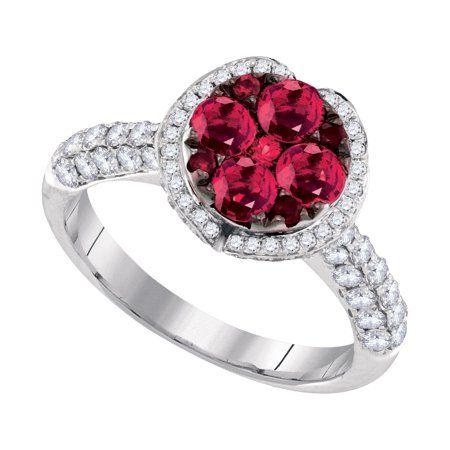 Red and White Diamond Shaped Logo - AA Jewels - Size - 5.5 - Solid 14k White Gold Round Red Simulated ...