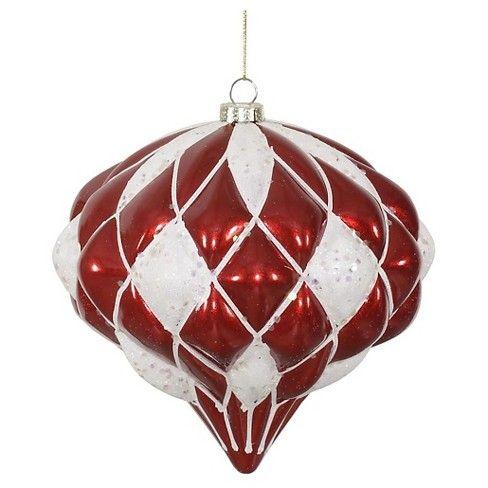 Red and White Diamond Shaped Logo - Red/White Matte/Glitter Diamond Onion-Shaped Christmas Ornament : Target