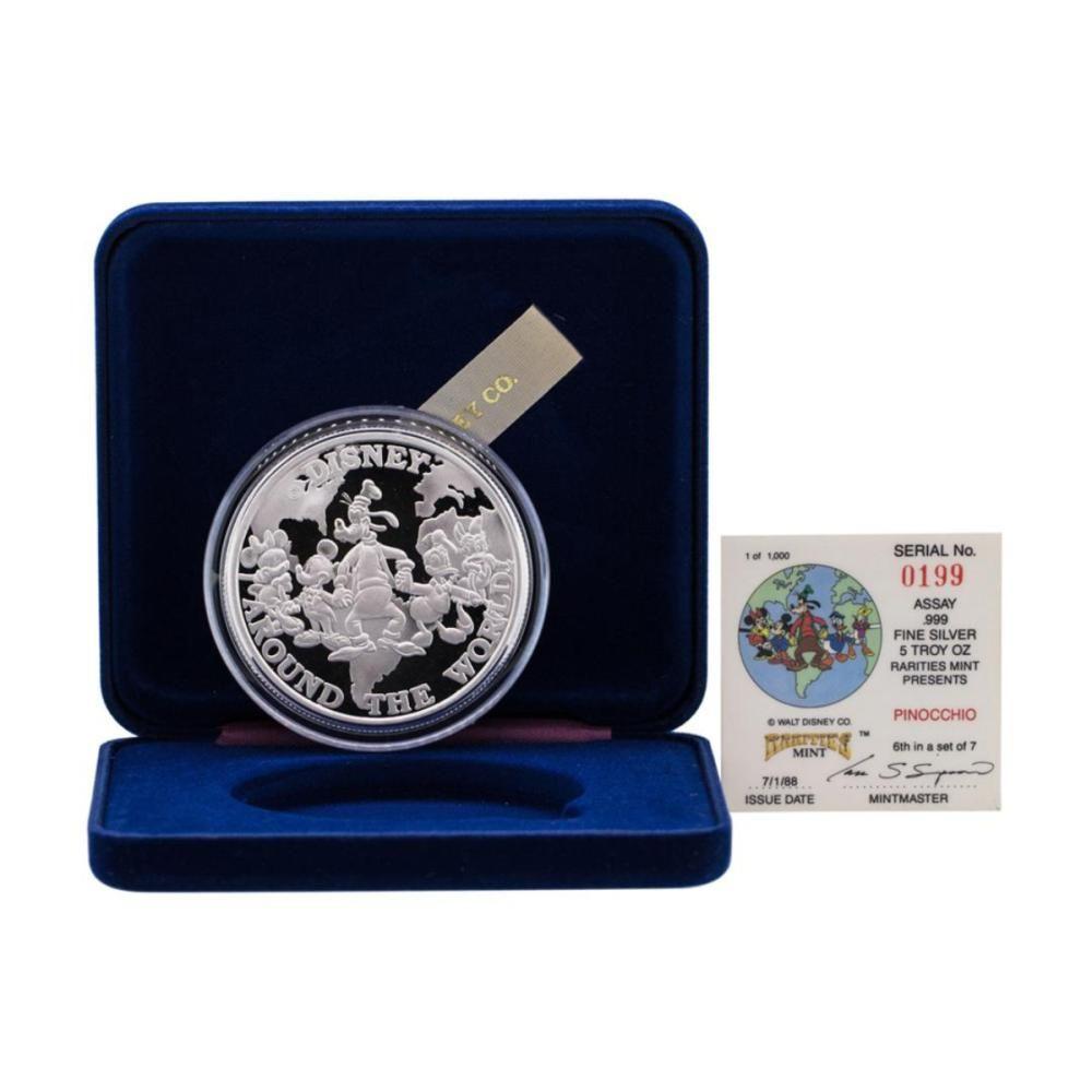 Pinocchio Walt Disney Presents Logo - Rarities Mint Walt Disney Pinocchio 5 Oz .999 Silver Coin W Box