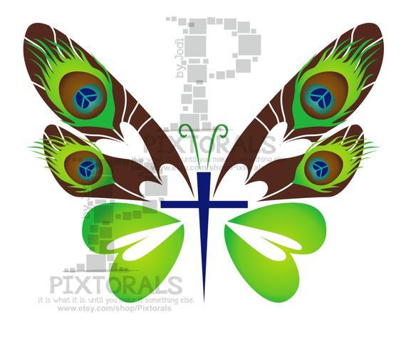 Butterfly with Cross Logo - Butterfly Cross Graphic / logo. Colorful Vector EPS JPG