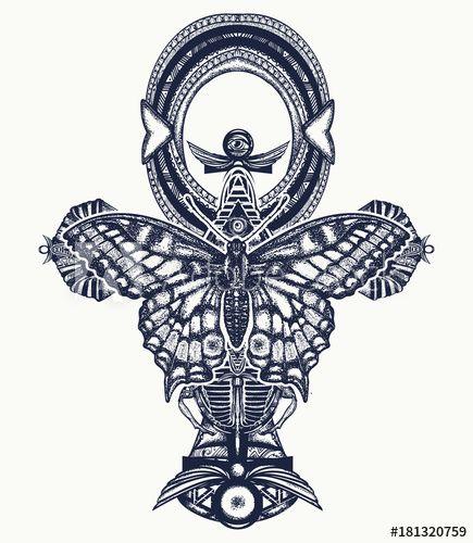 Butterfly with Cross Logo - Ankh and butterfly tattoo and t-shirt design, ancient egyptian cross ...