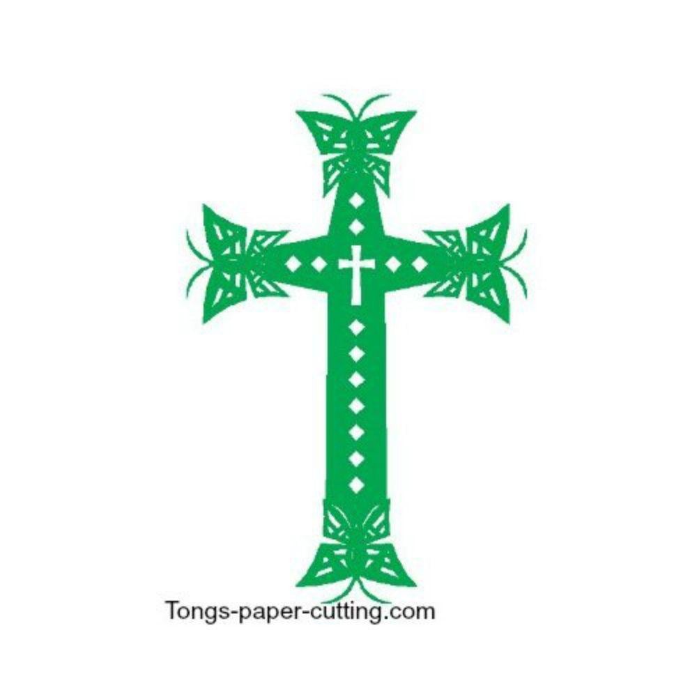 Butterfly with Cross Logo - Instant Download: Butterfly Cross Paper Cutting Pattern Cross 001