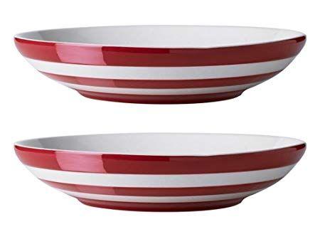 Red and White Bowl Logo - Cornishware Red and White Stripe Set of 2 Pasta Bowls: Amazon.co.uk ...