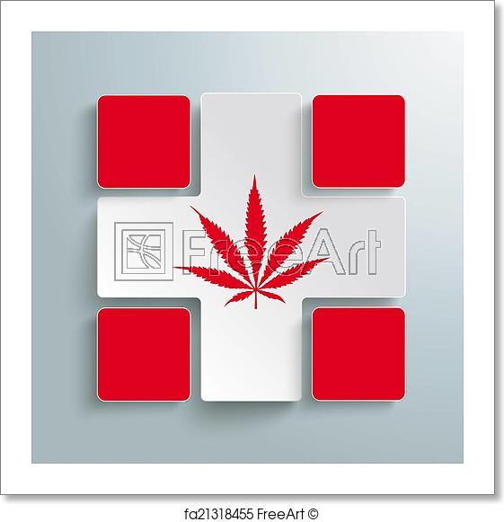 White Cross in Red Rectangle Logo - Free art print of White Cross 4 Red Rectangles Cannabis. White plus ...