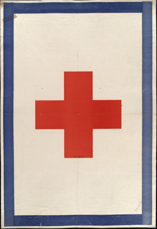 White Cross in Red Rectangle Logo - Media Archive