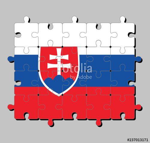 White Cross in Red Rectangle Logo - Jigsaw puzzle of Slovakia flag in white blue and red; charged with a ...