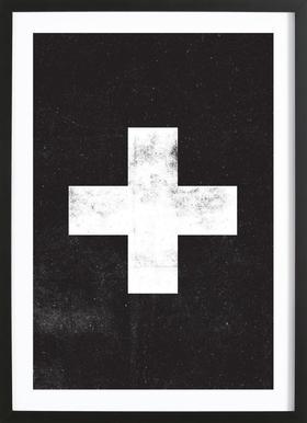 White Cross in Red Rectangle Logo - Swiss Cross Black as Aluminium Print by THE MOTIVATED TYPE | JUNIQE