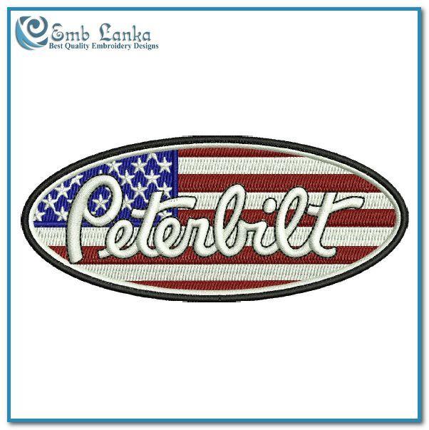 Peterbilt Truck Logo - American Flag with Peterbilt Truck Logo Embroidery Design