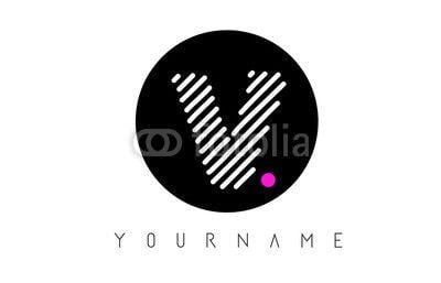 Black and White Lines Brand Logo - V Letter Logo Design with White Lines and Black Circle | Buy Photos ...