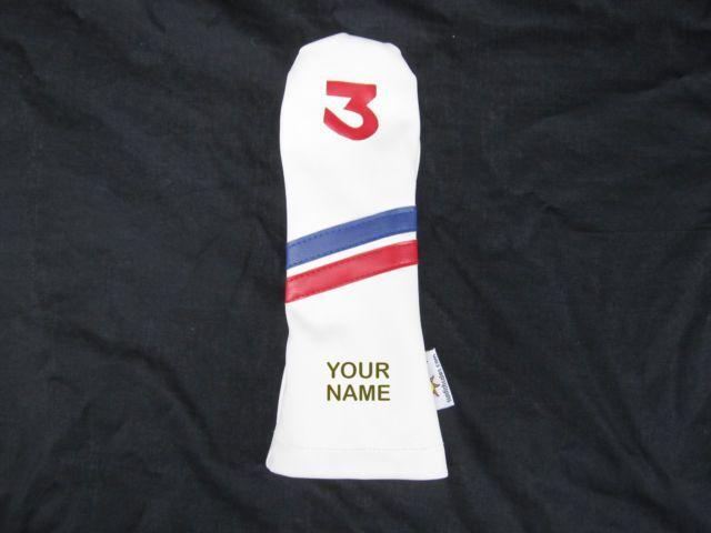 Blue and Red Golf Logo - Your Name Engraved Custom Sunfish Leather Fairway Golf Headcover