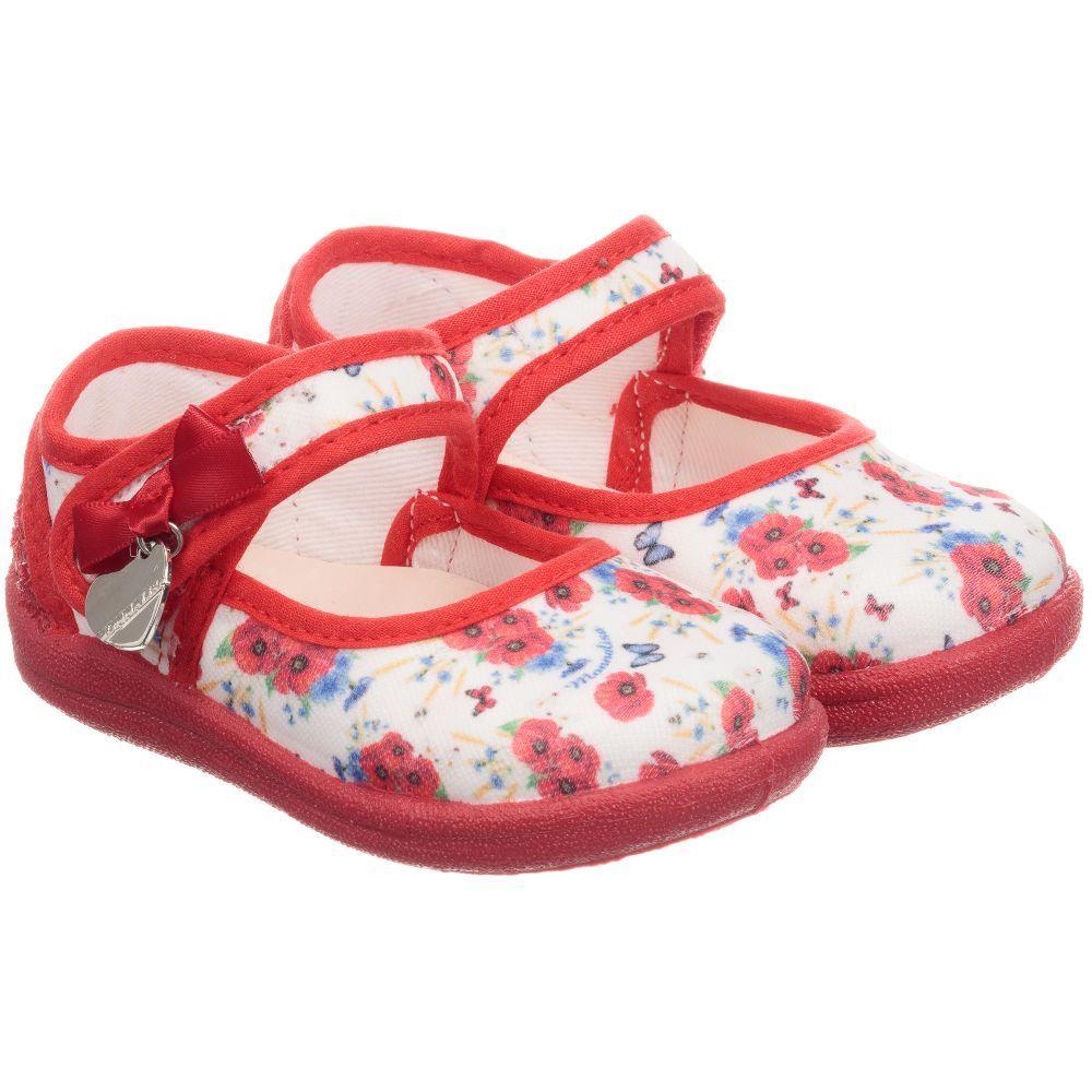 Poppy Shoes Logo - Monnalisa Red Poppy Canvas Shoes