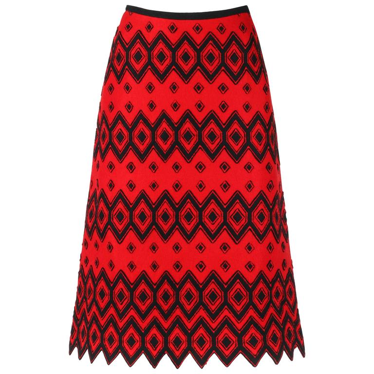 Line Black and Red Diamond Logo - ANNE KLEIN c.1970's Red and Black Diamond Wool Felt A-line Skirt For ...
