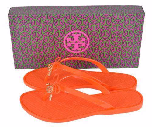 Poppy Shoes Logo - Tory Burch Women's POPPY Jelly T Logo Bow Tie Thong Sandals Shoes