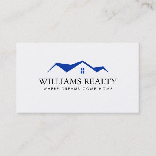 Home Roof Logo - Real Estate Blue House Roof Logo Realtor White Business Card