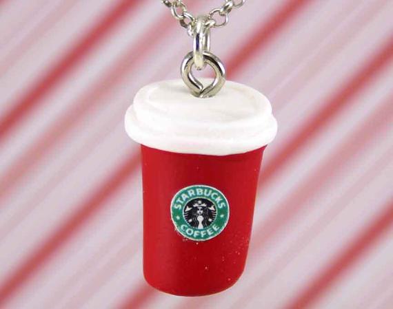Polymer Clay Starbucks Logo - red starbucks necklace kawaii polymer clay charms miniature | Etsy