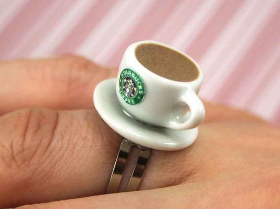 Polymer Clay Starbucks Logo - coffee ring kawaii polymer clay charms miniature food jewelry