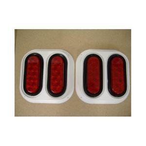 Red Rectangle White Oval Logo - Double Red LED 6 Oval Stop Turn Brake Tail Lights / White Mounting