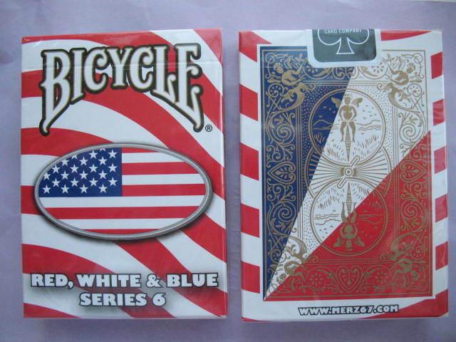 Red Rectangle White Oval Logo - RARE Bicycle Red White & Blue Deck Series 6 Playing Cards Magic Oval