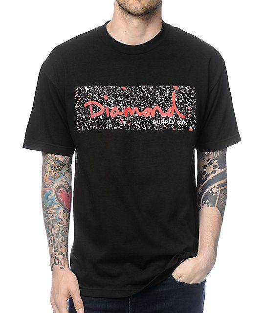 A Black Red Diamond Logo - Diamond Supply Co Splatter Box Logo Black & Red T-Shirt | Zumiez