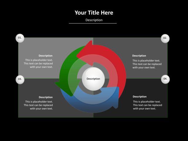 3 Black Blocks Logo - PowerPoint Slide - Cycle Matrix Diagram - 3D Arrows - 4 Blocks ...