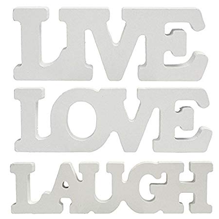 3 Black Blocks Logo - TRIXES Live Laugh Love Ornament - 3 piece set - White Wood - Quote ...